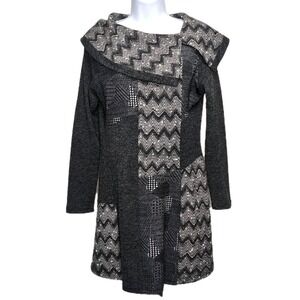 High Secret Sweater Dress‎ Size S-M Gray Pieced Knit Big Collar Sequins Artsy